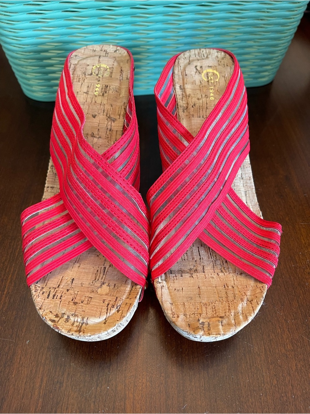NWOT "C'est 1946" Cork Wedge Slide Sandals by Cato Fashions, Red - SZ 9